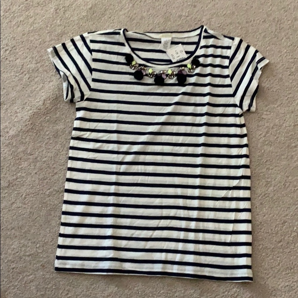J Crew Girls navy & white striped T-shirt (NWT)